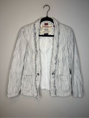 Anthropologie Cartonnier Striped Fringe Trim Blazer Jacket Size 10